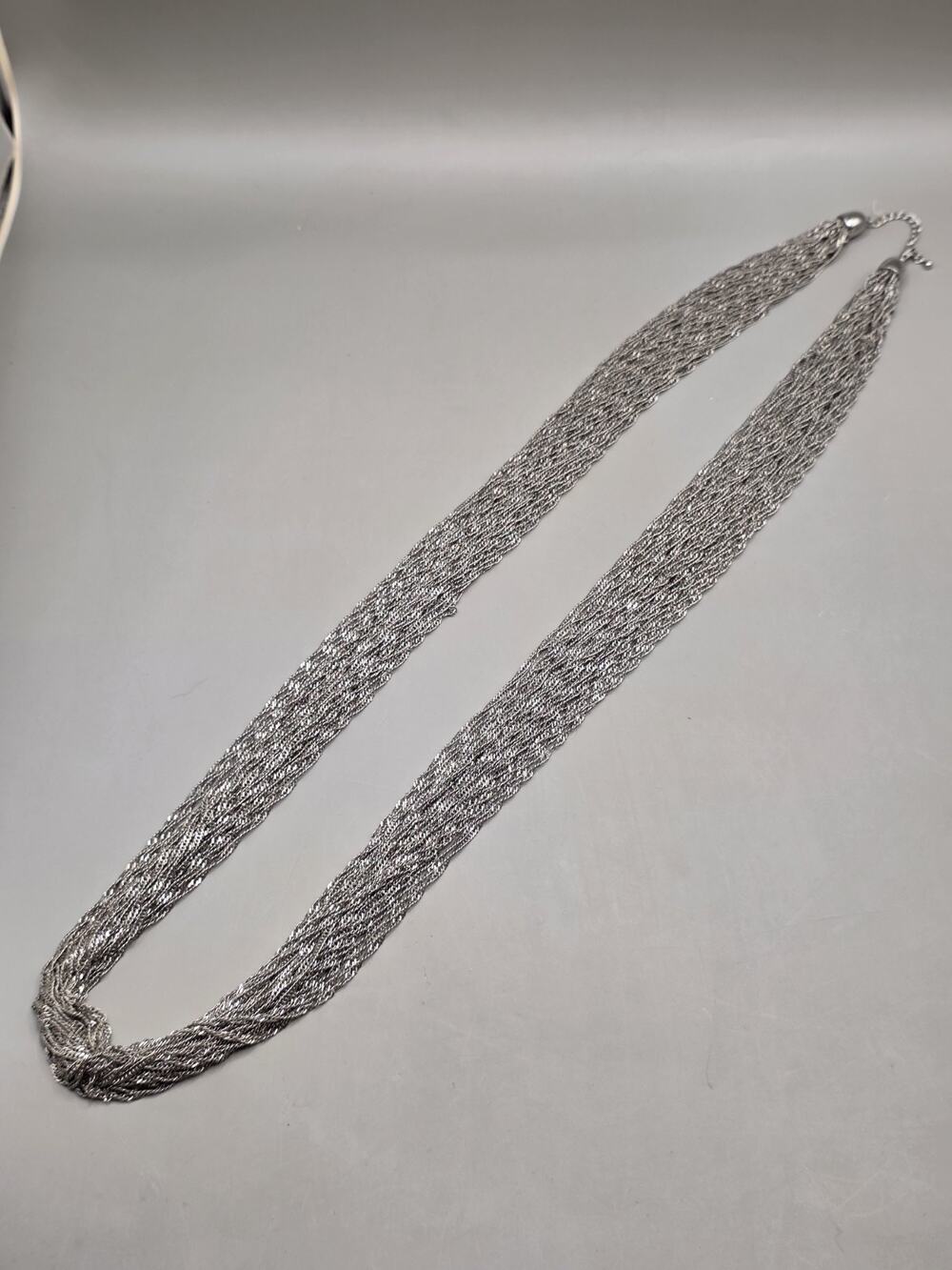 Vtg Silver Tone Multi Strand Liquid Chain Necklace Layered Statement Fluid